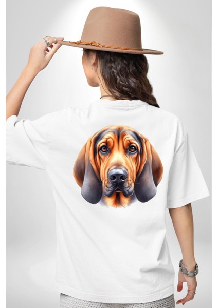 Arama Kurtarma Bloodhound Köpek Beyaz Oversize Kadın Erkek Ön ve Sırt Baskılı Tişört indirimleri