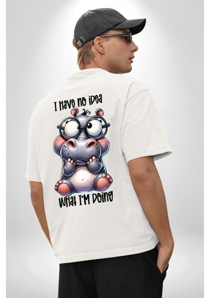 Hippopotamus Hadi Ya Yazılı Mizah Komik Tasarım Beyaz Oversize Kadın Erkek Ön ve Sırt Baskılı Tişört indirimleri