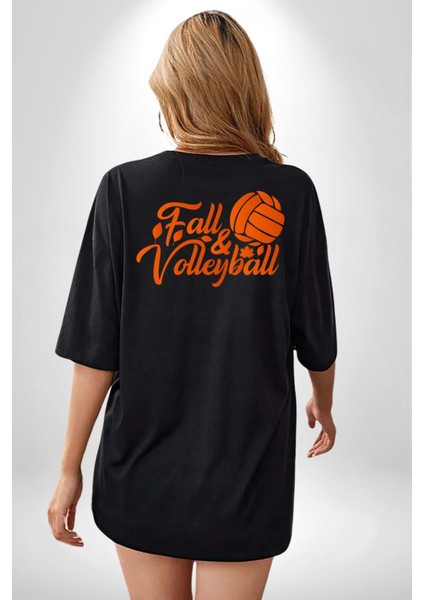 Sonbahar Voleybol Turuncu Voleybol Topu Siyah Oversize Kadın Erkek Ön ve Sırt Baskılı Tişört fiyatları