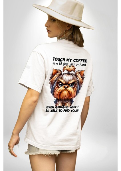 Kahveme Dokunma Kahve Içmeden Dokunma Beyaz Oversize Kadın Erkek Ön ve Sırt Baskılı Tişört fiyatları