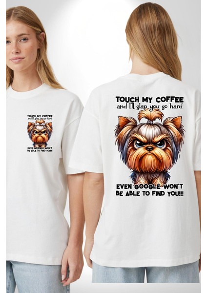 Kahveme Dokunma Kahve Içmeden Dokunma Beyaz Oversize Kadın Erkek Ön ve Sırt Baskılı Tişört fırsatları