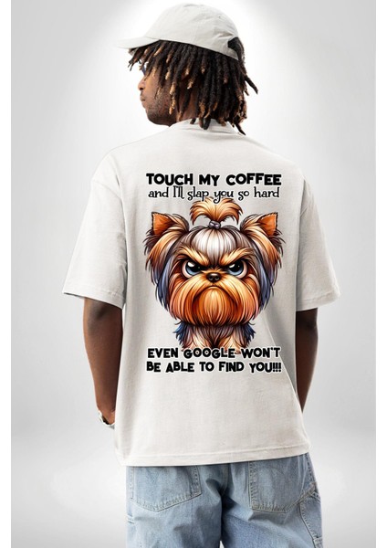 Kahveme Dokunma Kahve Içmeden Dokunma Beyaz Oversize Kadın Erkek Ön ve Sırt Baskılı Tişört indirimleri