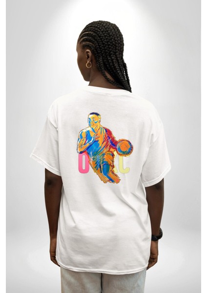 Yüksek Enerji Basketbol Stil Sahibi Beyaz Oversize Kadın Erkek Ön ve Sırt Baskılı Tişört fiyatları