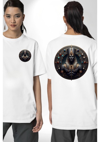 Anhur Mısır Savaş ve Avcılıktanrısı Beyaz Oversize Kadın Erkek Ön ve Sırt Baskılı Tişört fırsatları