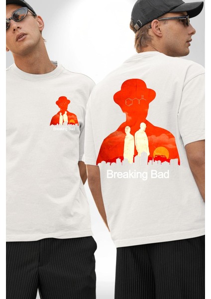 Breaking Bad Dizisi Kimyasal Efsane Beyaz Oversize Kadın Erkek Ön ve Sırt Baskılı Tişört