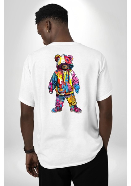 Color Splash Urban Vibes Teddy Beyaz Oversize Kadın Erkek Ön ve Sırt Baskılı Tişört fiyatları