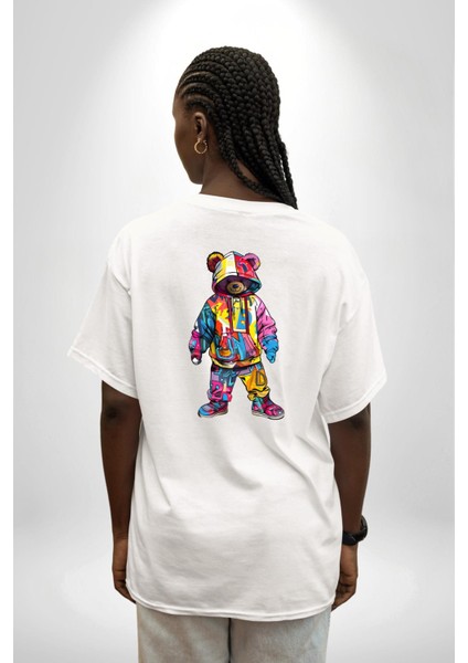 Color Splash Urban Vibes Teddy Beyaz Oversize Kadın Erkek Ön ve Sırt Baskılı Tişört indirimleri