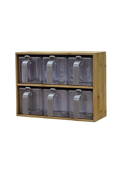 Standlı 6'lı Baharatlık Seti Takımı Kaşıklı 13 Parça Pratik Saklama Kabı