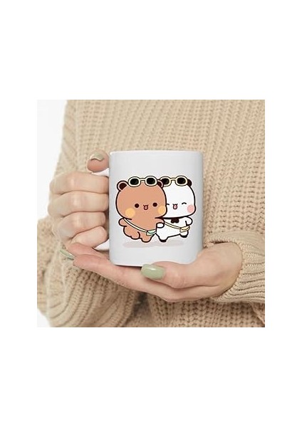 Print Dore Sevimli Bubu ve Dudu Kahve Kupa, Ayı Seramik Kupa, Panda Ayı Kupası,ıngilizce Kupa 44