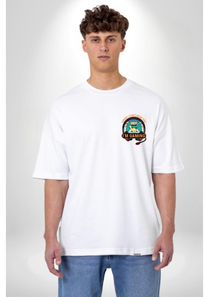Gamer Özel Tasarım Oyundayım Seni Duymuyorum Beyaz Oversize Kadın Erkek Ön ve Sırt Baskılı Tişört modelleri