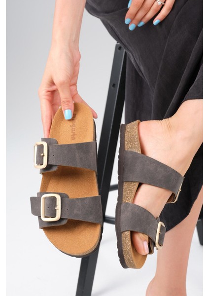 Lily Antrasit Ortopedik Mantar Tabanlı Terlik