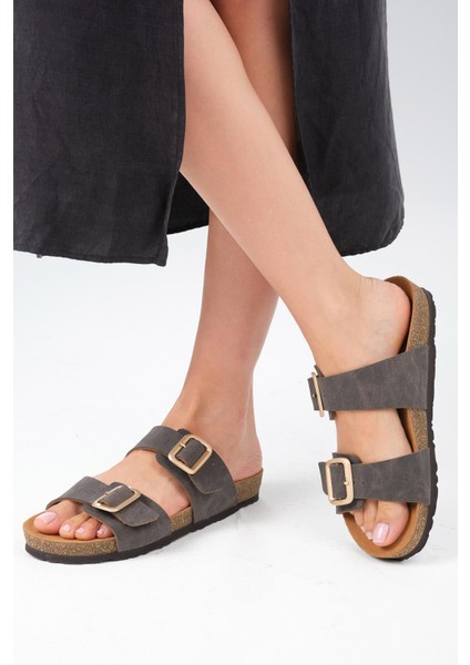 Lily Antrasit Ortopedik Mantar Tabanlı Terlik indirimleri