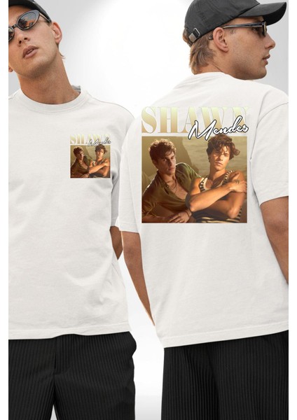 Shawn Mendes Hayran Moda Rock Beyaz Oversize Kadın Erkek Ön ve Sırt Baskılı Tişört
