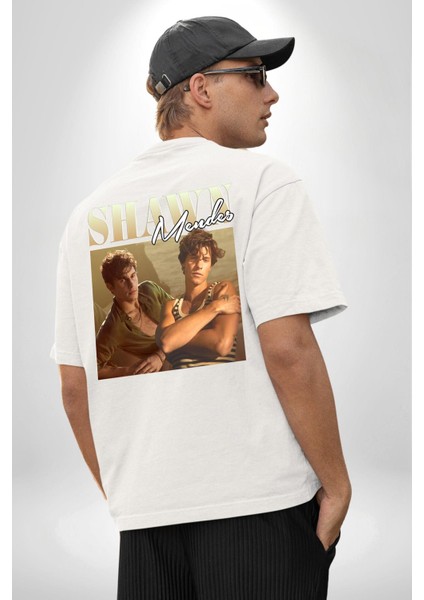 Shawn Mendes Hayran Moda Rock Beyaz Oversize Kadın Erkek Ön ve Sırt Baskılı Tişört fiyatları