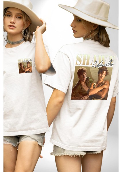 Shawn Mendes Hayran Moda Rock Beyaz Oversize Kadın Erkek Ön ve Sırt Baskılı Tişört fırsatları