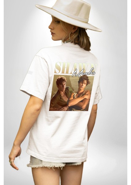 Shawn Mendes Hayran Moda Rock Beyaz Oversize Kadın Erkek Ön ve Sırt Baskılı Tişört indirimleri