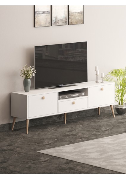 Beyza Ahşap Ayaklı 180 cm Beyaz Tv Sehbası
