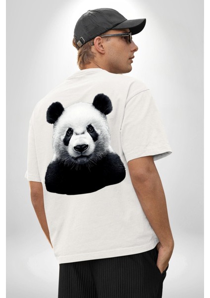 Beyaz Beyaz Panda Beyaz Oversize Kadın Erkek Ön ve Sırt Baskılı Tişört fiyatları