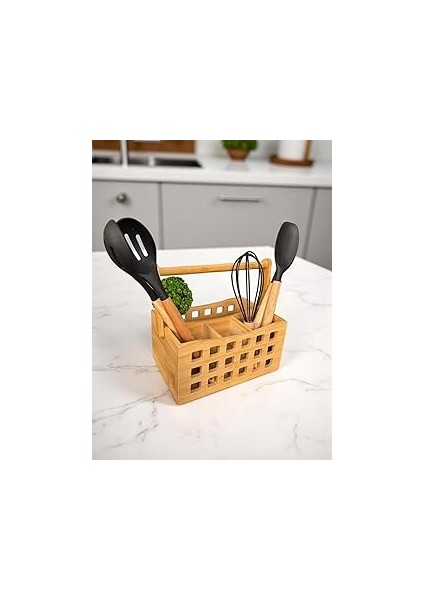 4 Bölmeli Saplı Çatal Sepeti Organizer Kalemlik Çok Amaçlı Sepet 23X15 cm