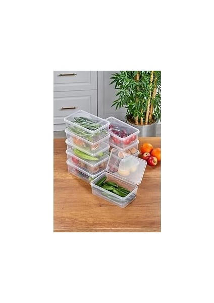Şeffaf Kendinden Kapaklı Saklama Kabı, 2 Lt, Buzdolabı Organizeri, 10 Adet