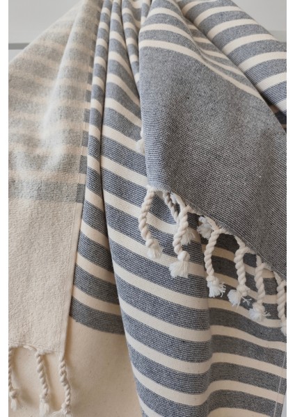 %100 Pamuk Çizgili Plaj-Şezlong Örtüsü-Peştemal-Antrasit Peştemal fiyatları