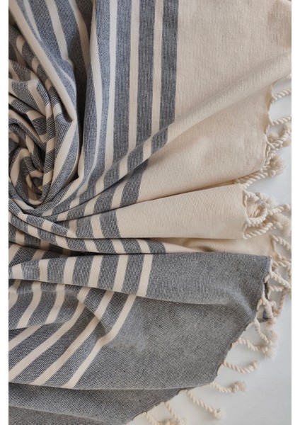 %100 Pamuk Çizgili Plaj-Şezlong Örtüsü-Peştemal-Antrasit Peştemal modelleri