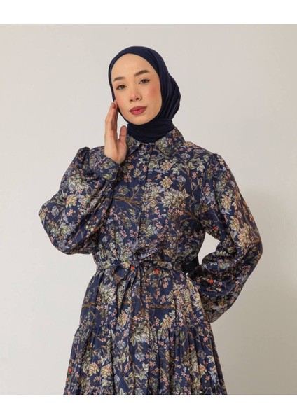 Kadın Çiçek Baskılı Astarlı Pamuklu Vintage Elbise
