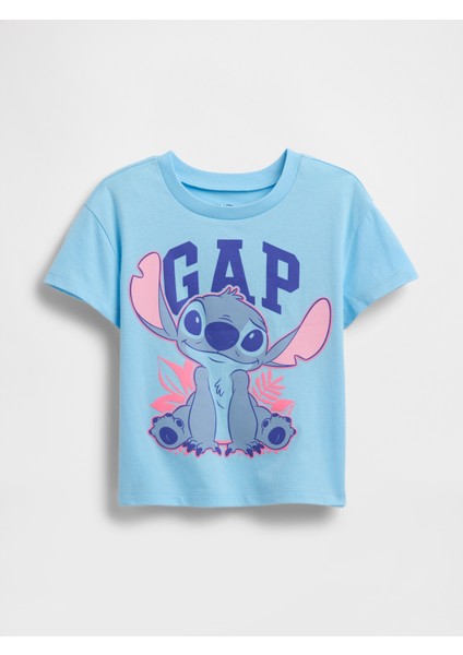 Kız Bebek Açık Mavi Lilo & Stitch Grafik Baskılı T-Shirt