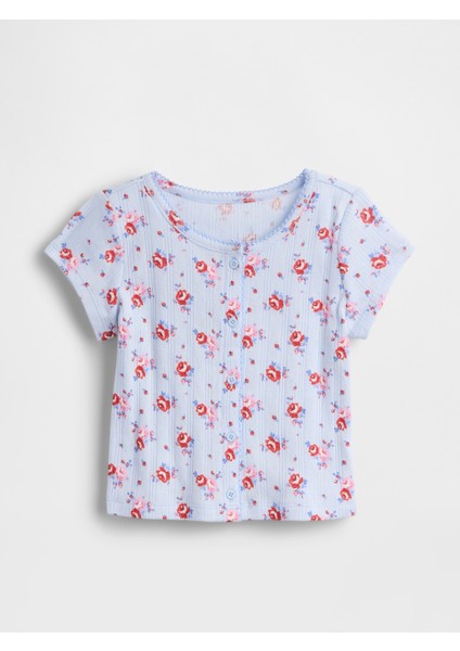 Kız Bebek Açık Mavi Pointelle Fitilli T-Shirt