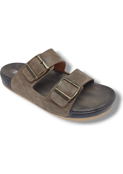 25901-25 Deri Çift Bant Anatomik Erkek Terlik