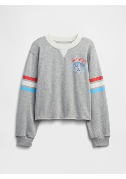 Kız Çocuk Gri Fransız Havlu Kumaş Sweatshirt