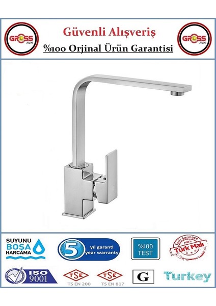 Uzay Neptün Kare Lavabo Bataryası - 40'lık Kartuş - 5 Yıl Garanti - Orjinal Ürün - Krom