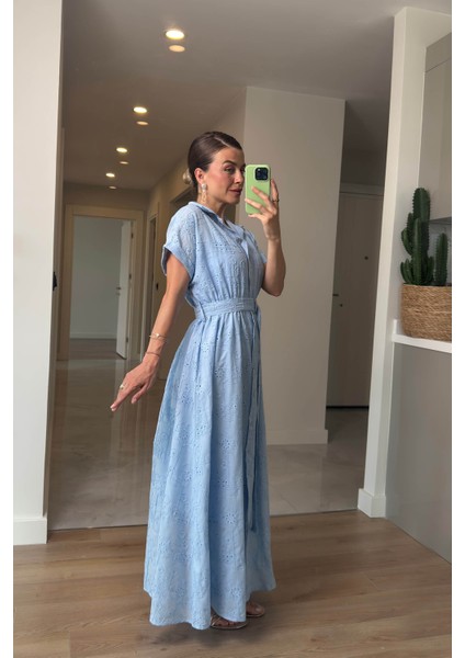 Bebe Mavisi Astarlı Kemerli Fisto Gömlek Elbise indirimleri