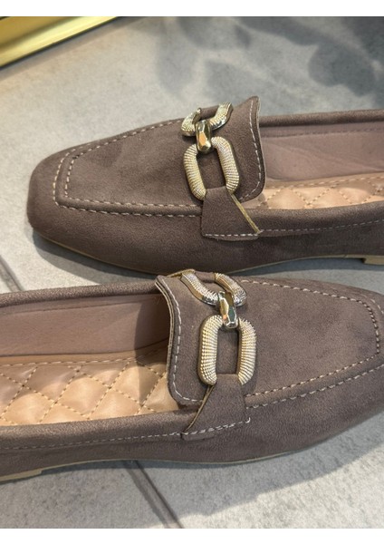 Vizon Süet Görünümlü Zincir Tokalı Loafer