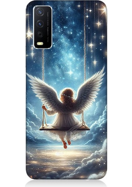 Vivo Y20 Uyumlu Yıldızlarla Salıncakta Melek Desenli Silikon Kılıf