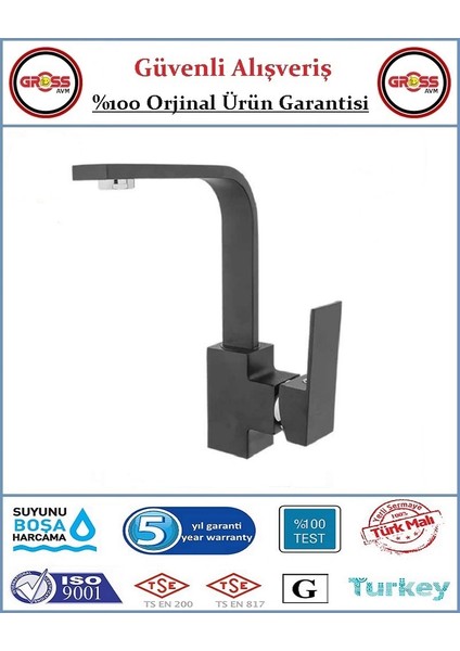 Uzay Neptün Kare Lavabo Bataryası - 40'lık Kartuş - 5 Yıl Garanti - Orjinal Ürün - Siyah fiyatları