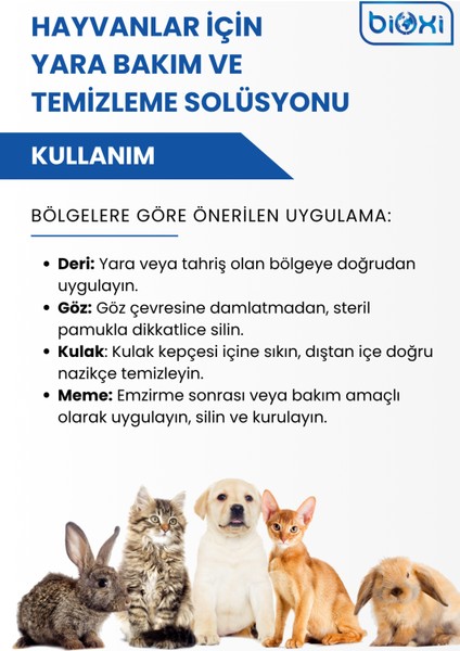 Deri, Meme, Göz ve Kulak Bakım Solüsyonu, Hayvanlar İçin Yara Bakım ve Temizleme Solüsyonu 5 Lt modelleri