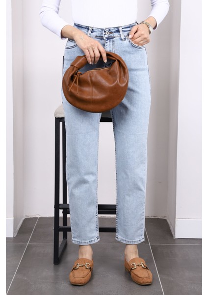 Açık Mavi Yüksek Bel Mom Jeans Pantolon