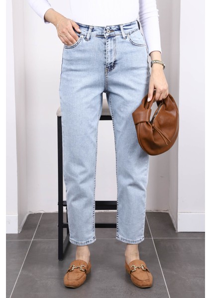 Açık Mavi Yüksek Bel Mom Jeans Pantolon fırsatları