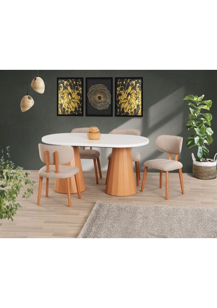 Beyaz Highgloss Piramit Ayak Rüya Sandalye Soft-03 90*160+30 Pota Açılabilir Masa Takımı