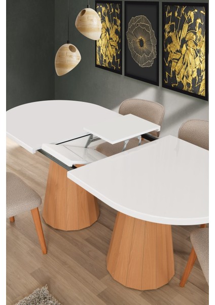 Beyaz Highgloss Piramit Ayak Rüya Sandalye Soft-03 90*160+30 Pota Açılabilir Masa Takımı