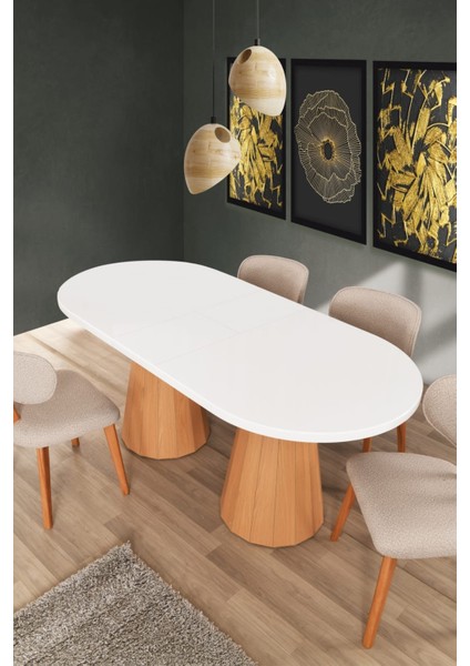 Beyaz Highgloss Piramit Ayak Rüya Sandalye Soft-03 90*160+30 Pota Açılabilir Masa Takımı