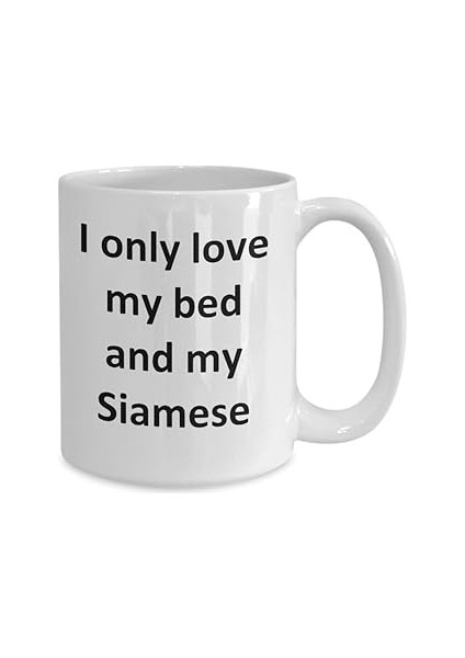 Print Dore Komik Siyam Kupa - Yatağımı Seviyorum ve Siyam Kedisi Kahve Fincanı - Ingilizce Kahve Ku