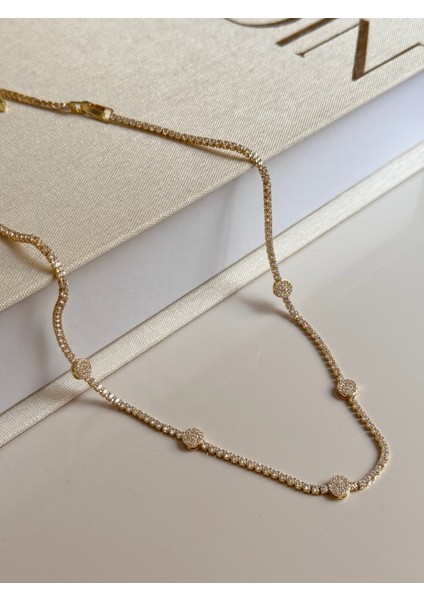 Zirkon Taşlı Oval Gold Kolye Çelik Kadın