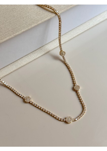 Zirkon Taşlı Oval Gold Kolye Çelik Kadın fiyatları