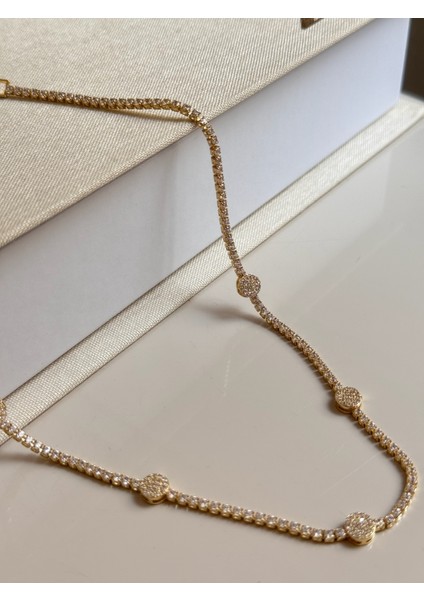 Zirkon Taşlı Oval Gold Kolye Çelik Kadın modelleri