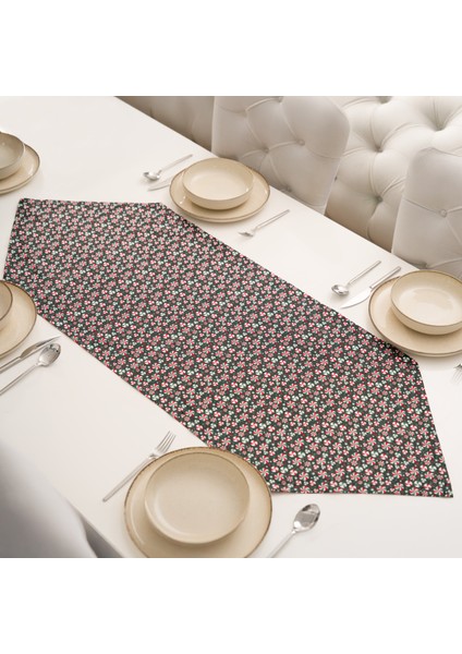 Özel Tasarım Dekoratif Ranforce Pamuklu Kumaş Dekoratif Şeker Desenli Siyah Üçgen Runner 50X150