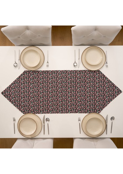 Özel Tasarım Dekoratif Ranforce Pamuklu Kumaş Dekoratif Şeker Desenli Siyah Üçgen Runner 50X150 fiyatları