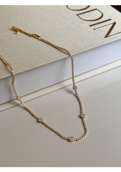 Zirkon Taşlı Oval Gold Kolye Çelik Kadın