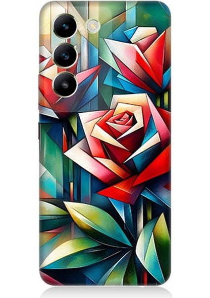 Vivo V30 Lite Uyumlu Soyut Origami Gül Deseni Desenli Silikon Kılıf